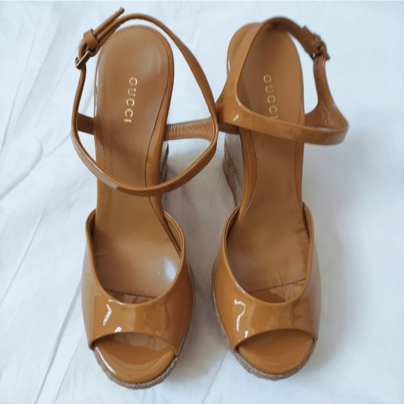 Gucci GG monogram espadrille platform wedge sandals 40 Fit 8.5 Strap Chunky Y2K - Picture 2 of 16
